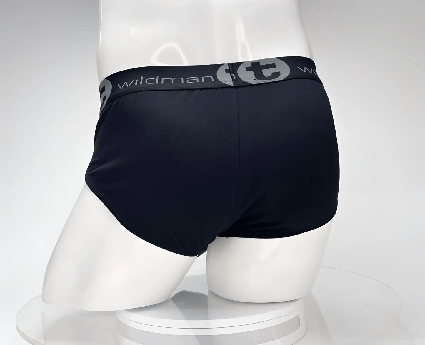 Black wildman cotton monster cock brief with gray elastic waistband featuring the brand logo