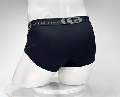 Black wildman cotton monster cock brief with gray elastic waistband featuring the brand logo