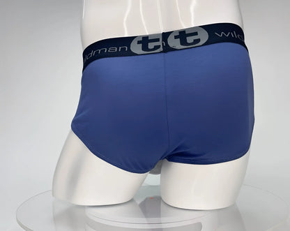 Wildmant cotton monster cock brief in dark blue cotton with black elastic waistband featuring tt logo and wildman branding