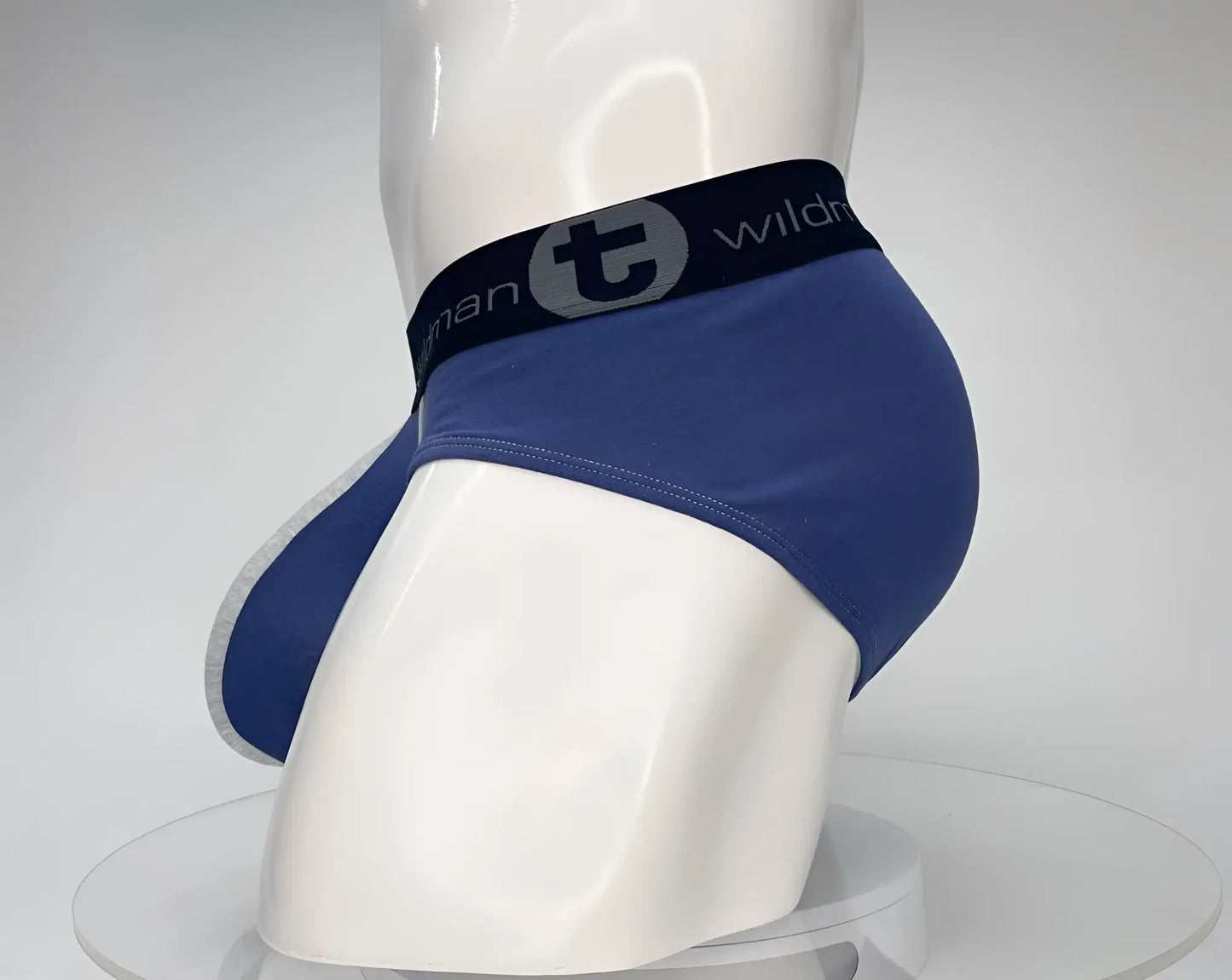Wildmant cotton monster cock brief in dark blue cotton with black waistband featuring the wildman logo