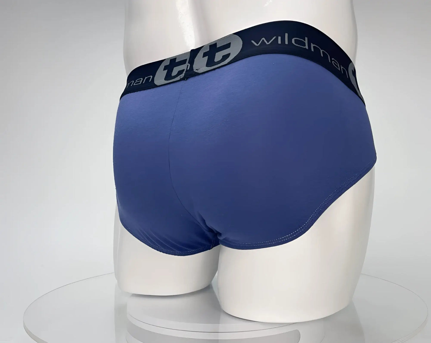 Wildmant cotton monster cock brief dark blue with gray wildman brand logo on black elastic waistband made of cotton