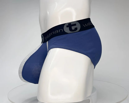 WildmanT cotton monster cock brief in dark blue with a black elastic waistband featuring the brand logo