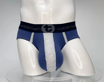 Wildmant cotton monster cock brief dark blue and gray men’s briefs with a central gray panel and cotton fabric