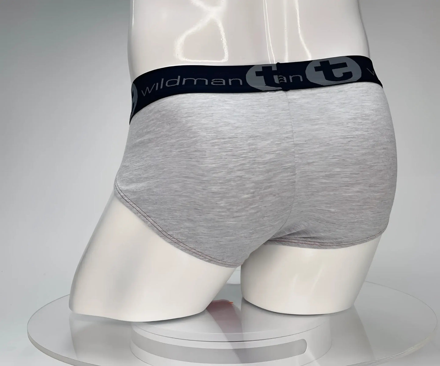 Gray heathered cotton briefs with black elastic waistband featuring wildman tan logo from wildmant cotton monster cock brief red and gray