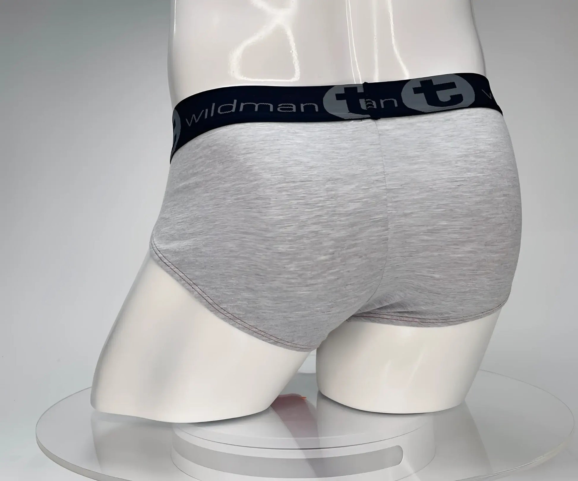 Gray heathered cotton briefs with black elastic waistband featuring wildman tan logo from wildmant cotton monster cock brief red and gray