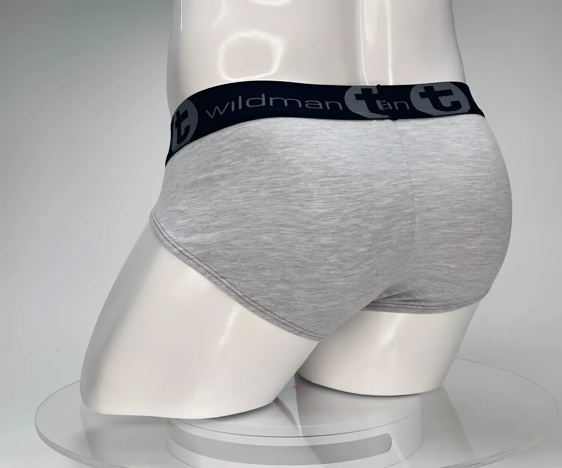 Gray heathered cotton briefs with black wildman elastic waistband featuring stylized t emblem from wildmant cotton monster cock brief red and gray