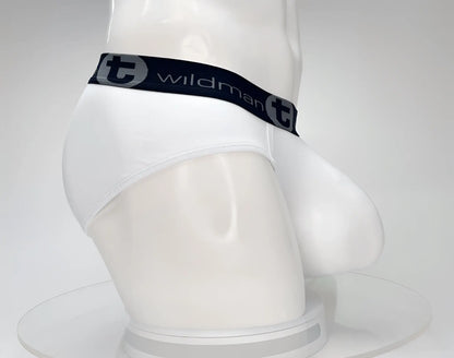 WildmanT cotton monster cock brief white with black wildman elastic waistband and stylized t emblem
