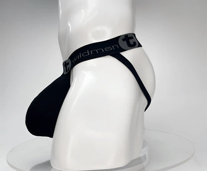 Black wildman cotton monster cock jockstrap with contoured design and elastic waistband for supportive wear