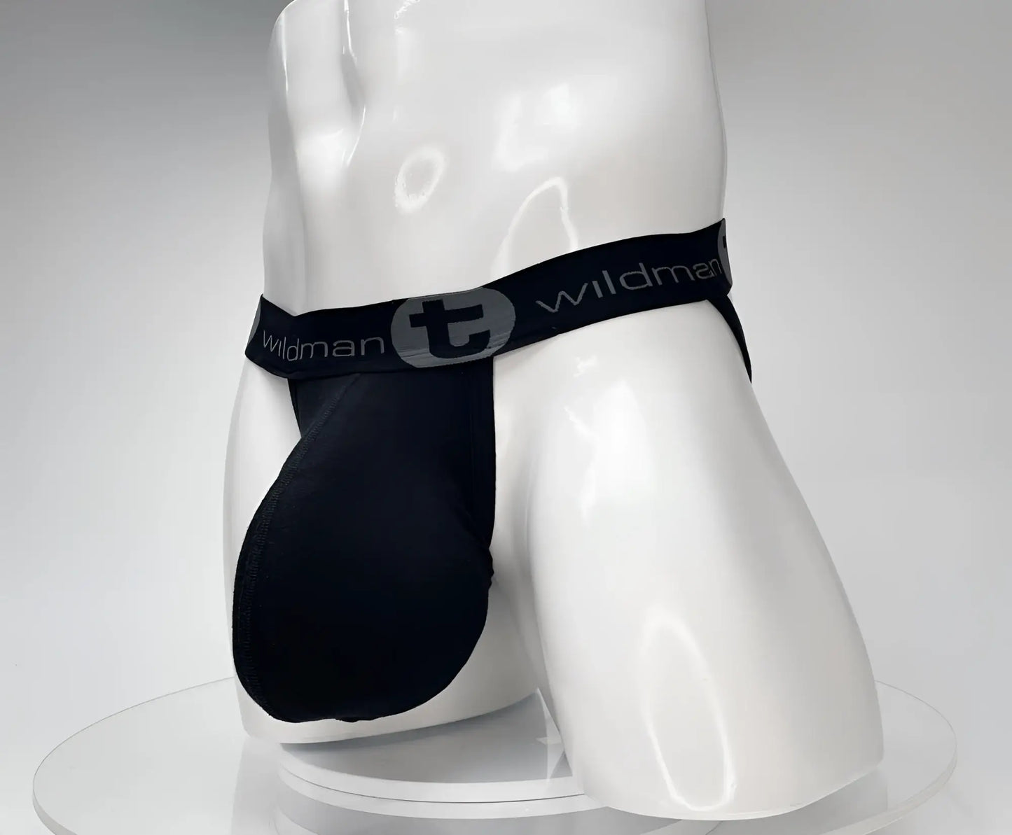 Black WildmanT Cotton Monster Cock jockstrap with contoured design and elastic waistband in black color