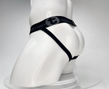WildmanT cotton monster cock jockstrap black with sleek minimalist design elastic waistband briefs front view