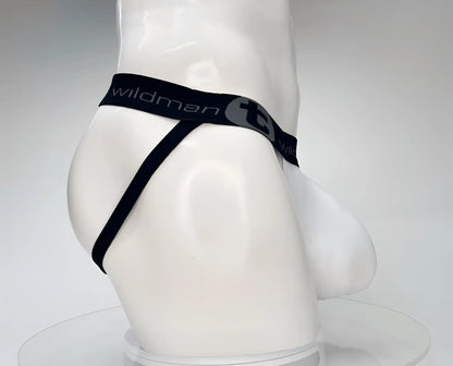 WildmanT cotton monster cock jockstrap white with black wildman brand thong featuring a sleek minimalist design and elastic waistband