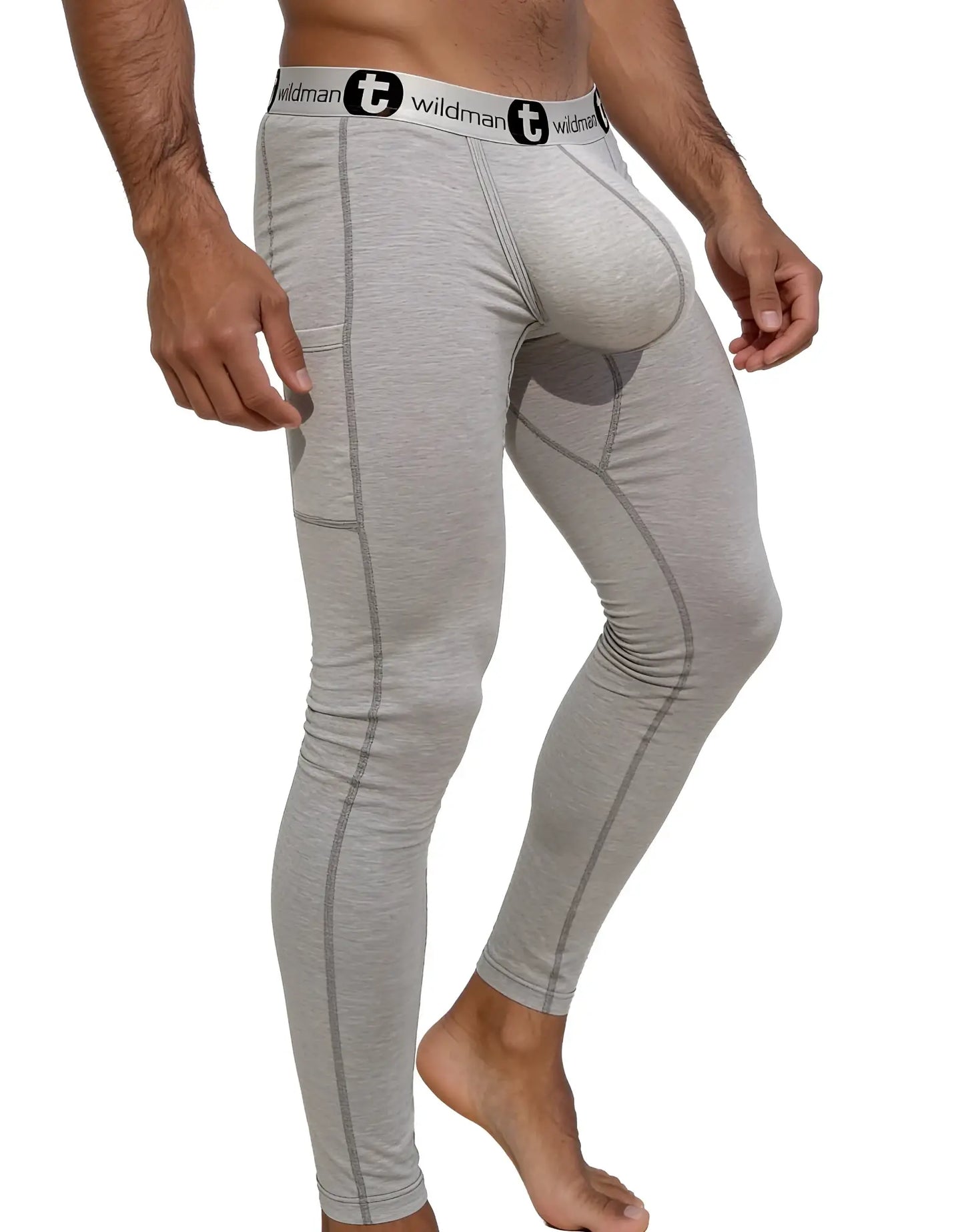 Gray heathered wildman cotton monster cock pouch boxer briefs with black logo trim for comfortable long johns wear