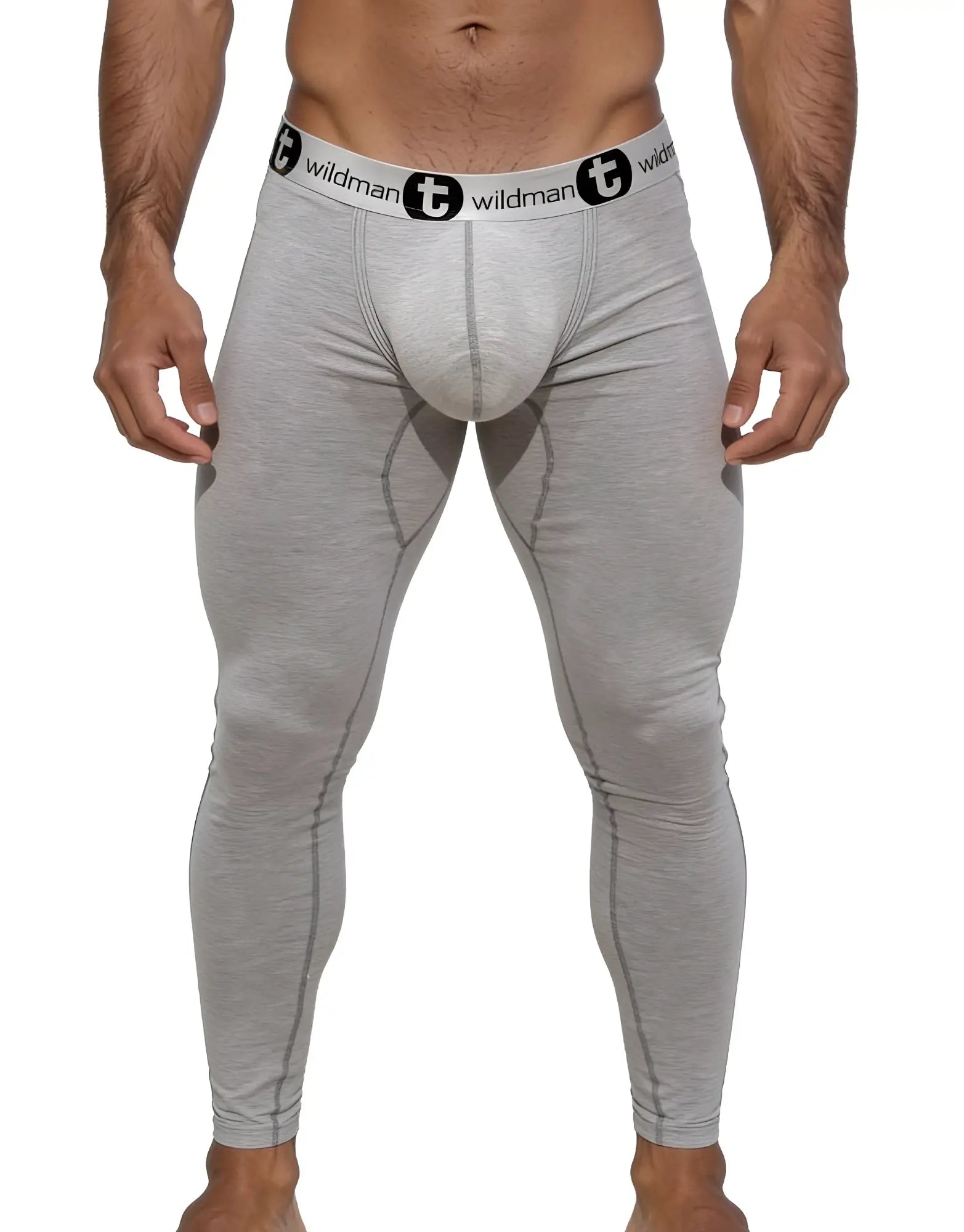 Wildmant cotton monster cock pouch gray form-fitting long johns underwear with black and white branded waistband