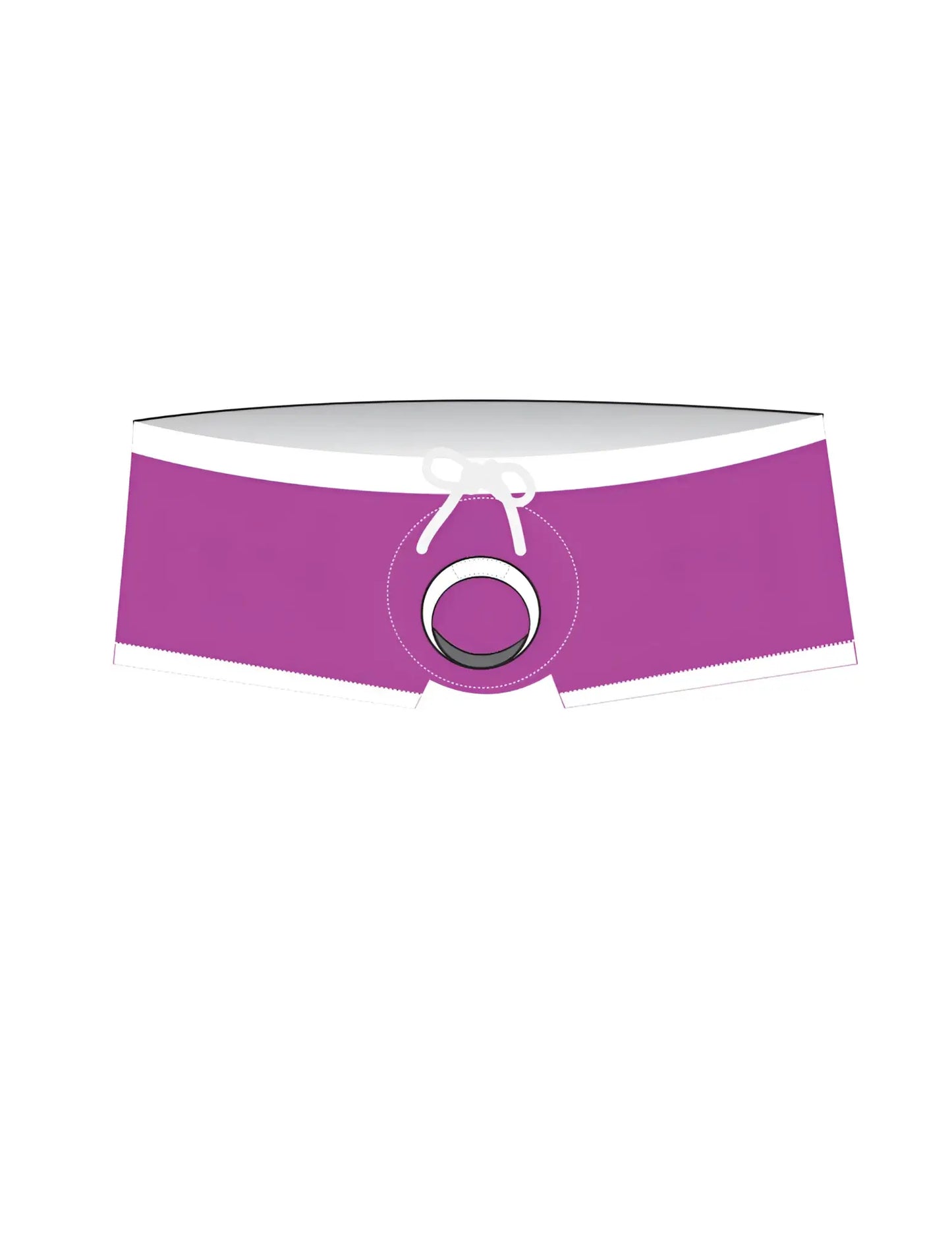 Purple wildmant jersey swim trunks with white trim and central circular ring detail for beachwear