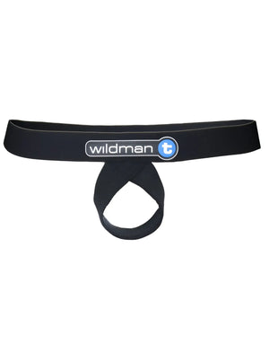 Black WildmanT Lift Loop support jockstrap with a central logo patch and a circular looped strap design.