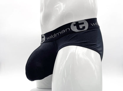 Black wildman men’s briefs with supportive contoured design and mesh paneling wildmant mesh big boy pouch brief black