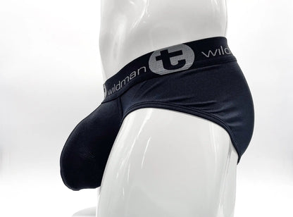 Wildmant mesh big boy pouch brief black with textured form-fitting design and branded elastic waistband