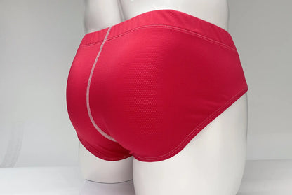 Wildmant mesh brief red athletic briefs with red mesh texture and white stitching along the side seam