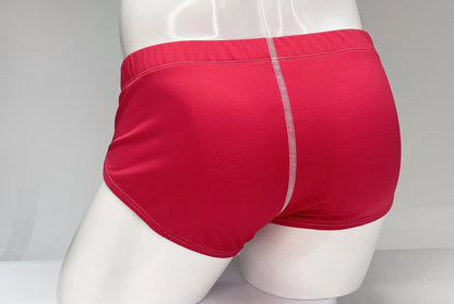 Wildmant mesh brief red athletic briefs in textured red mesh fabric with white stitching along center seam