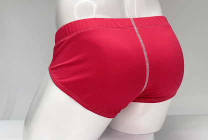 WildmanT mesh brief red athletic briefs with textured fabric and white stitching along the side seam