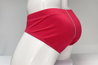 Red wildmant mesh brief with bright red snug fit and white stitching along the waistband