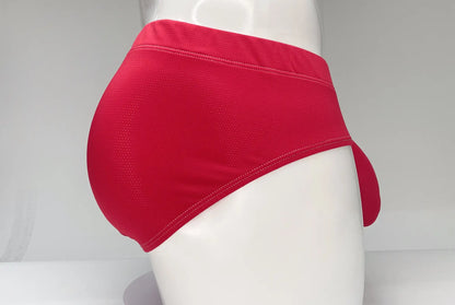 Wildmant mesh brief red bright red athletic briefs with textured mesh fabric and seamless stitching visible from front