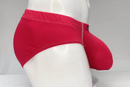 Red WildmanT mesh brief with snug fit and contrasting white stitching along the waistband