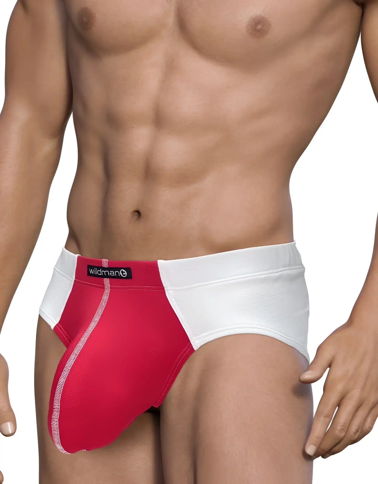 WildmanT mesh brief white and red athletic briefs with sleek form-fitting design made of breathable mesh material
