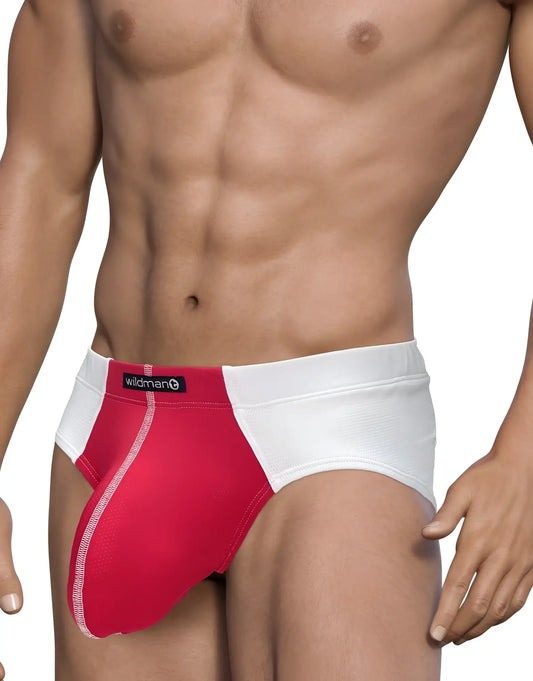 WildmanT mesh brief white and red athletic briefs with sleek form-fitting design made of breathable mesh material