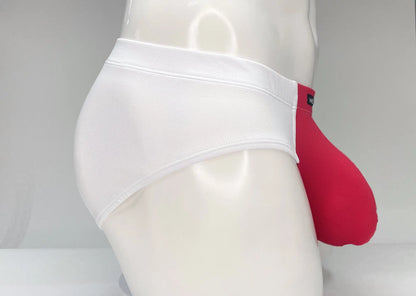 Wildmant mesh brief white and red men’s underwear with supportive contoured design and breathable mesh fabric