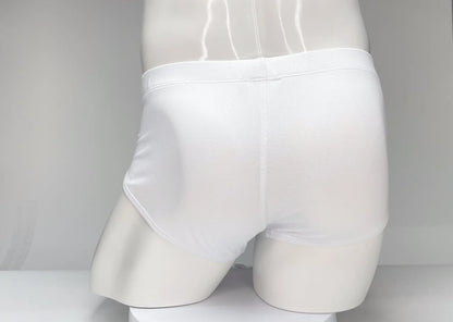 WildmanT mesh brief white with red featuring smooth form-fitting design and subtle stitching along the waistband