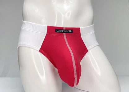 Wildmant mesh brief in white and red with a central seam detail designed for comfort and style