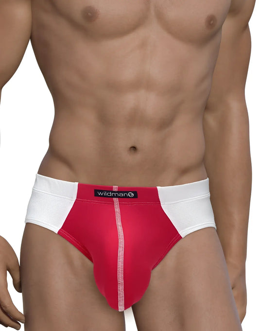 Wildmant mesh brief in white and red with central seam detail and breathable fabric for comfortable wear