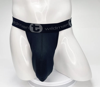 Black wildman brand mesh monster cock strapless pouch jockstrap with gray logo band for bold support