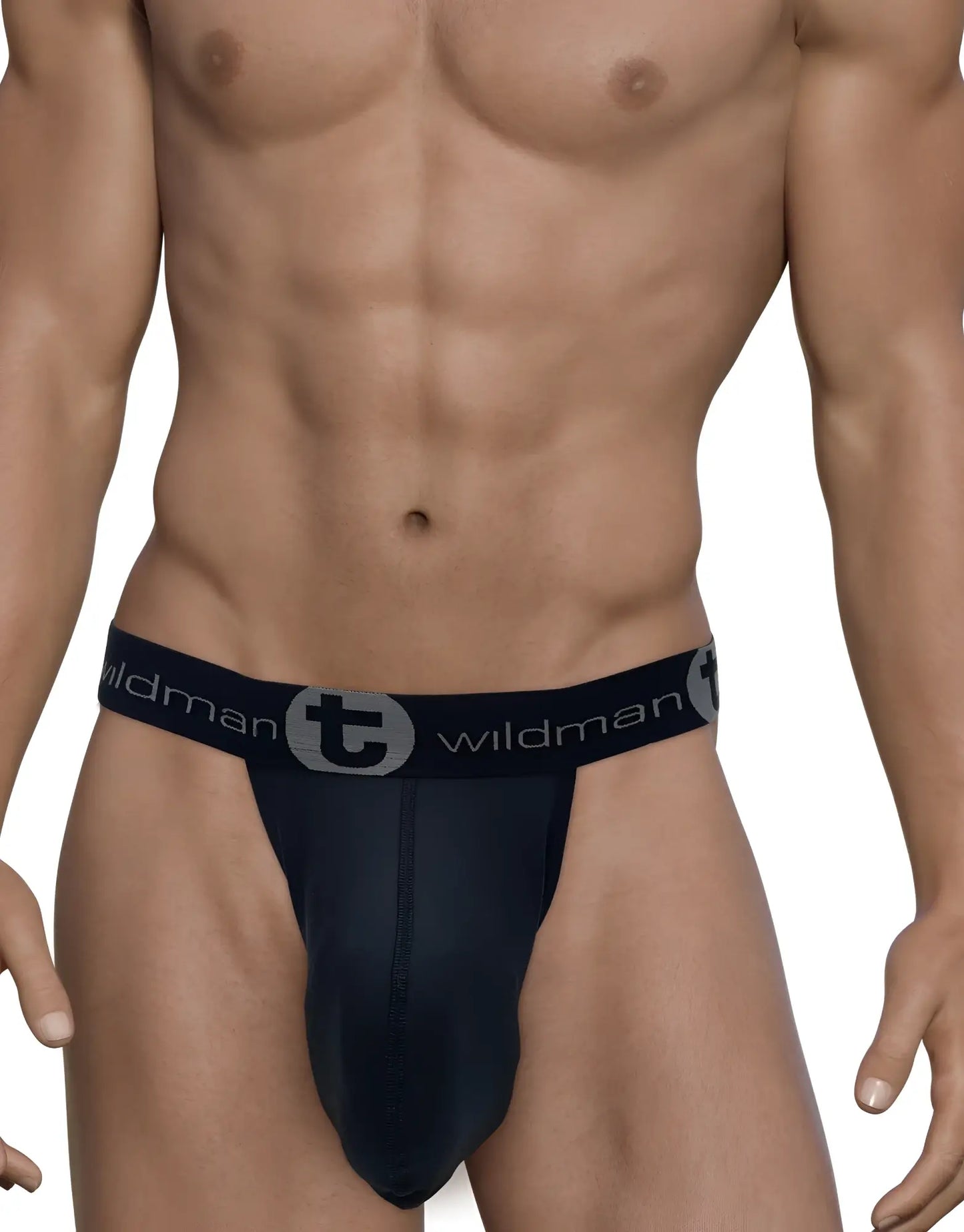 Black wildman brand wildmant mesh monster cock strapless pouch black jockstrap with elastic logo waistband and mesh design