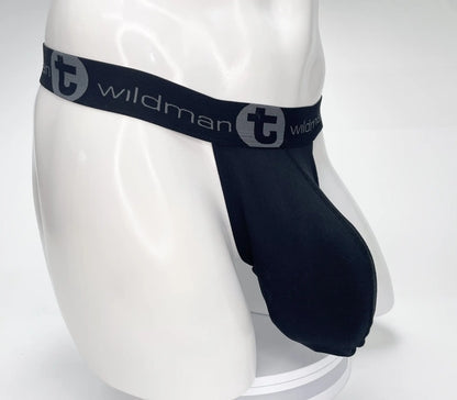Black wildman brand men’s mesh monster cock strapless pouch briefs with snug fit and elastic logo waistband