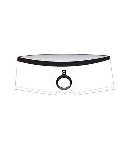 White briefs with black waistband and central circular ring detail in wildmant midcut sport swim with ball lifter cock ring red
