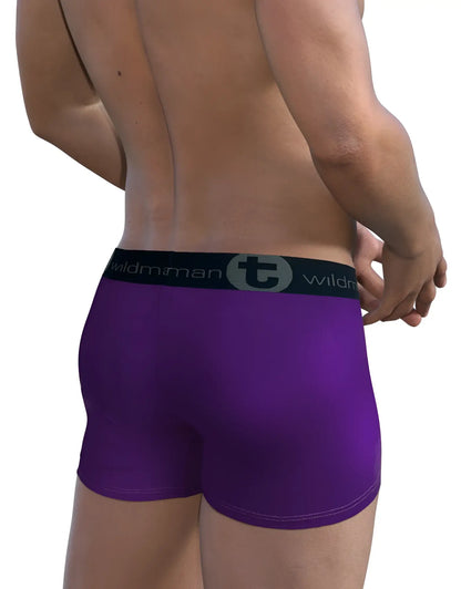Purple wildman modal big boy pouch boxer briefs with black waistband and stylized t emblem 5 inch inseam