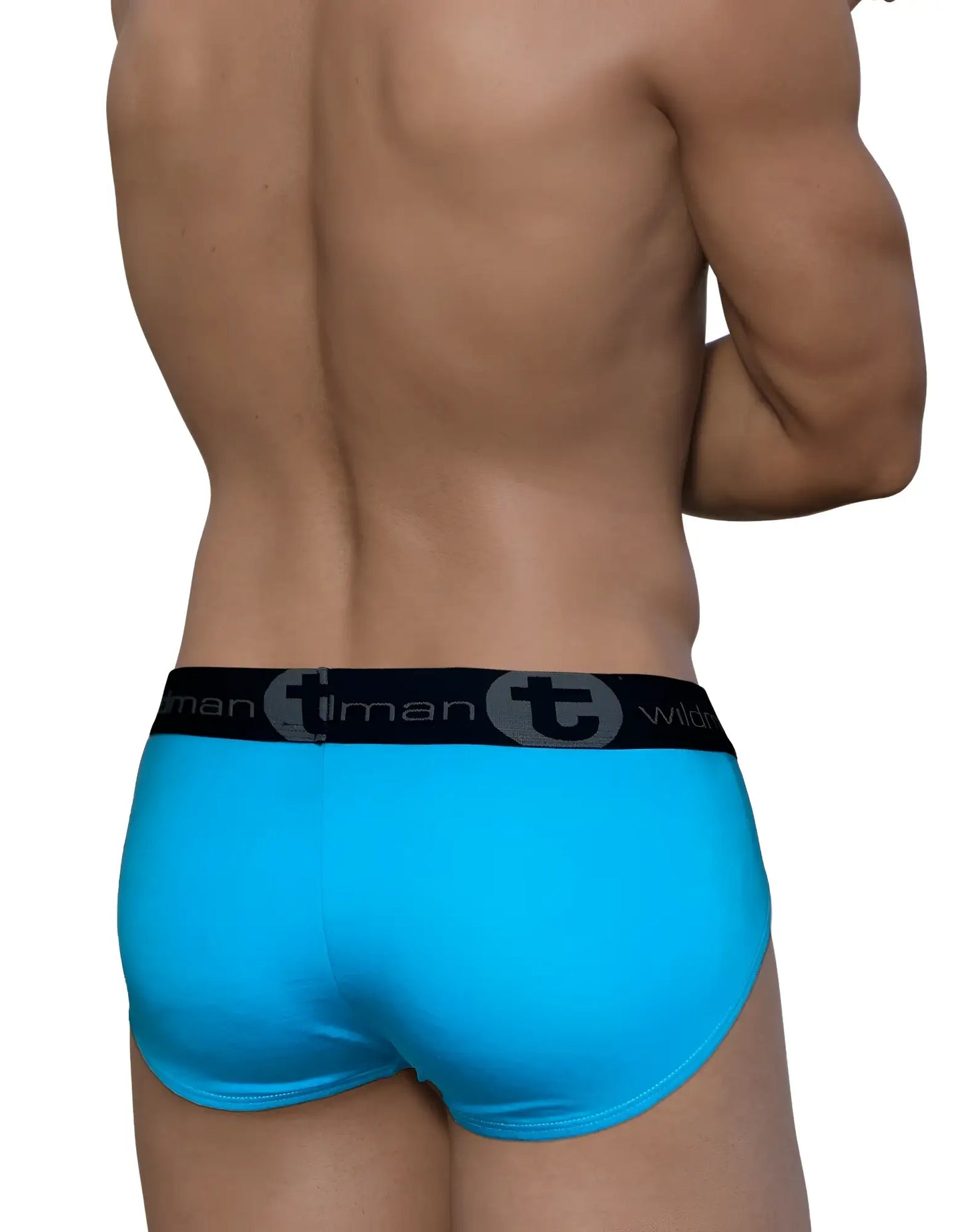 Bright blue wildmant modal big boy pouch brief with black tman logo waistband for comfortable support