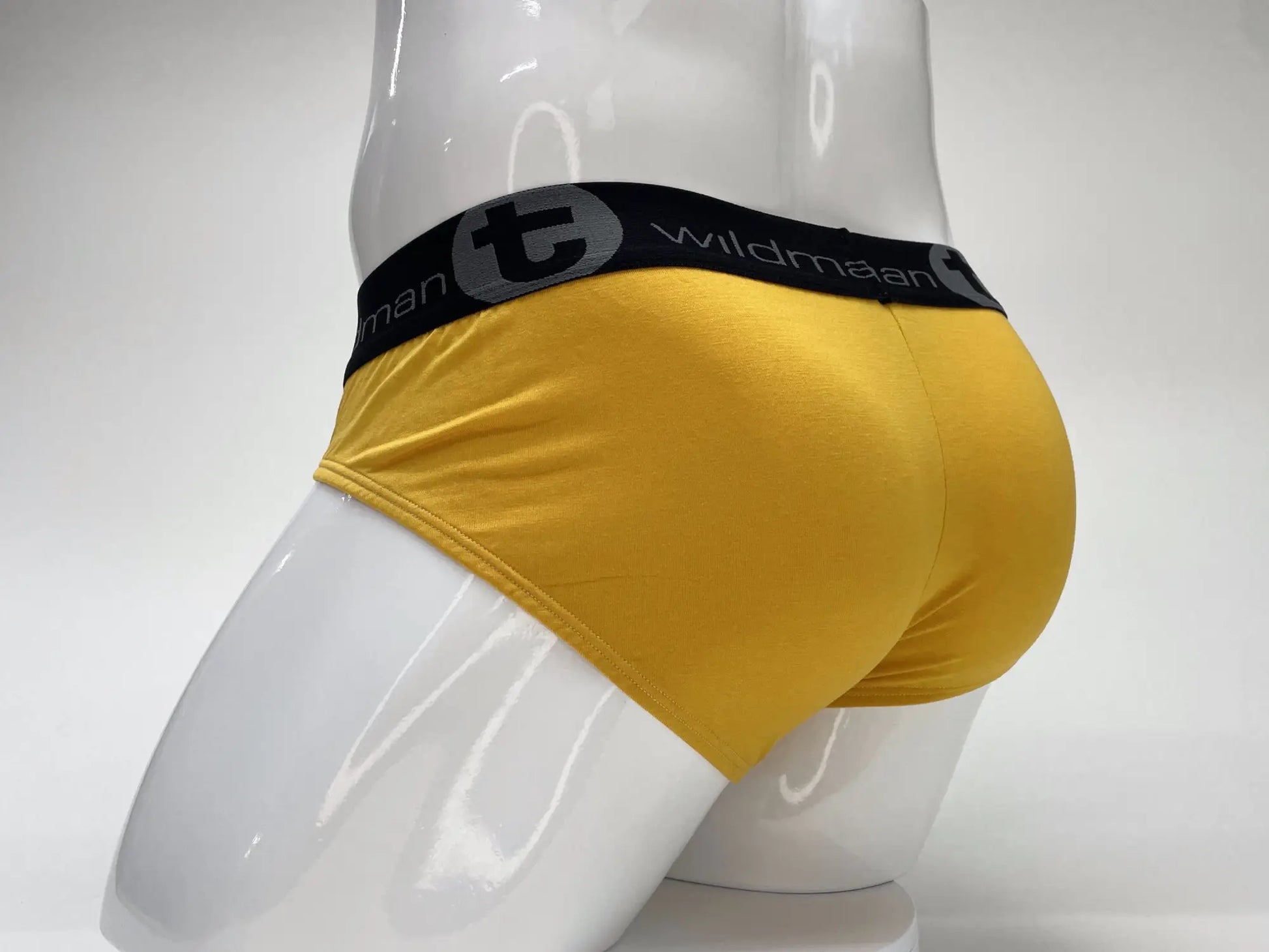 Wildmant modal big boy pouch brief gold in yellow with black elastic waistband featuring wildman brand logo