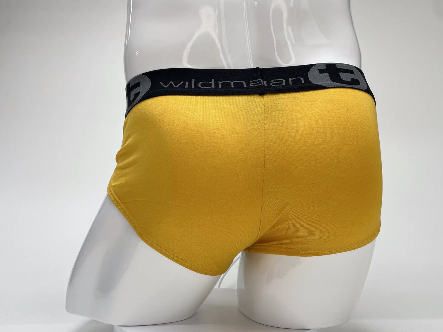 Yellow wildman modal big boy pouch brief with black elastic waistband featuring wildman brand logo