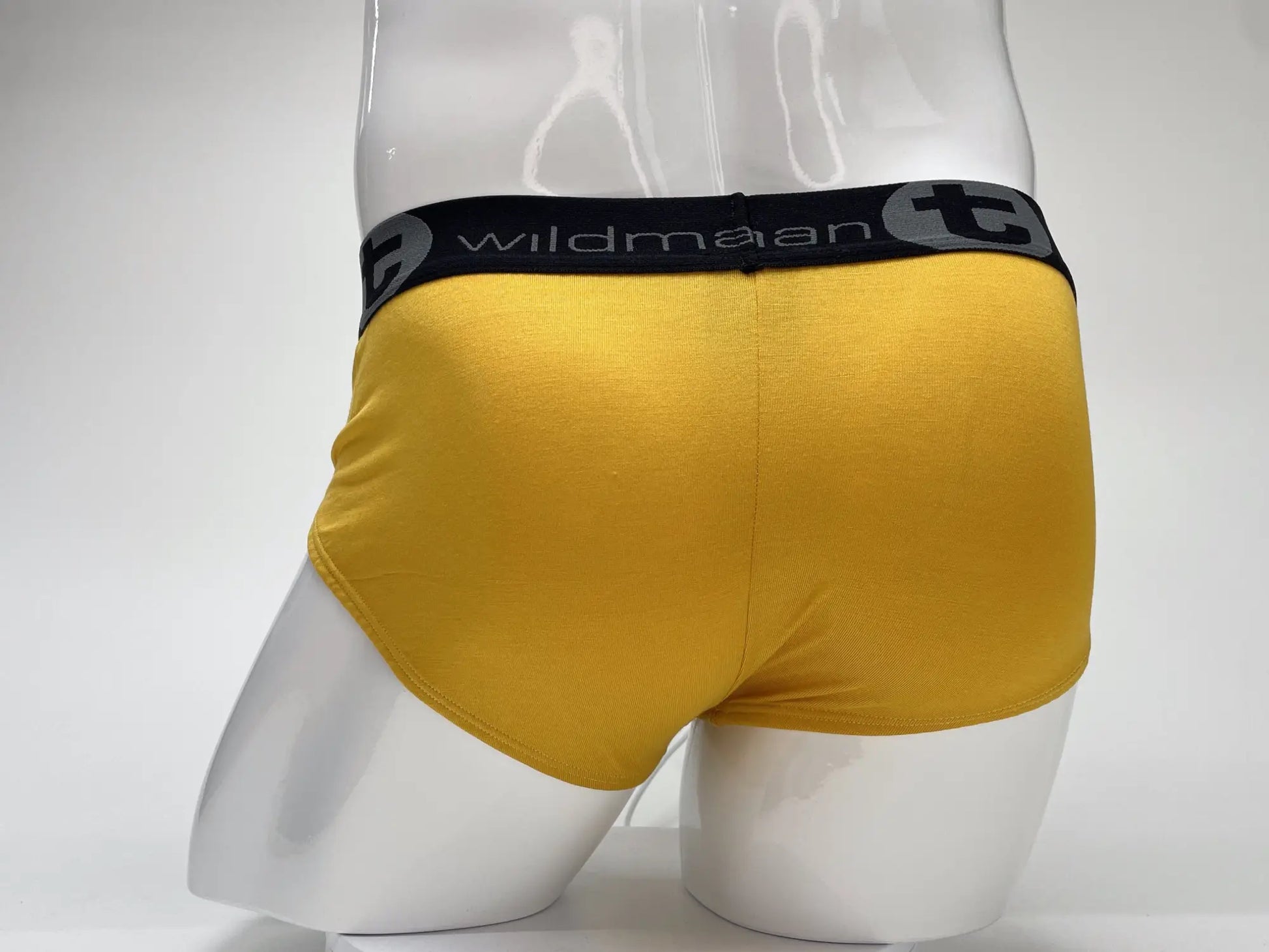 Yellow wildman modal big boy pouch brief with black elastic waistband featuring wildman brand logo