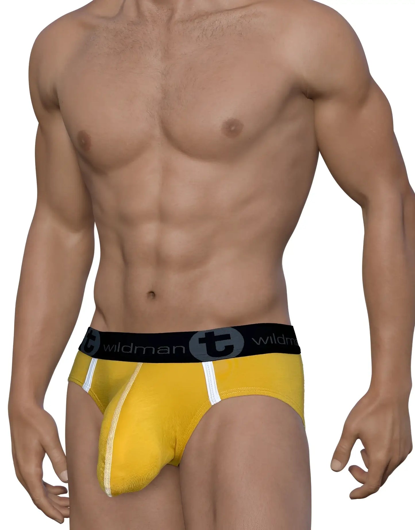 Yellow wildman modal big boy pouch brief with white trim and black waistband for comfortable support