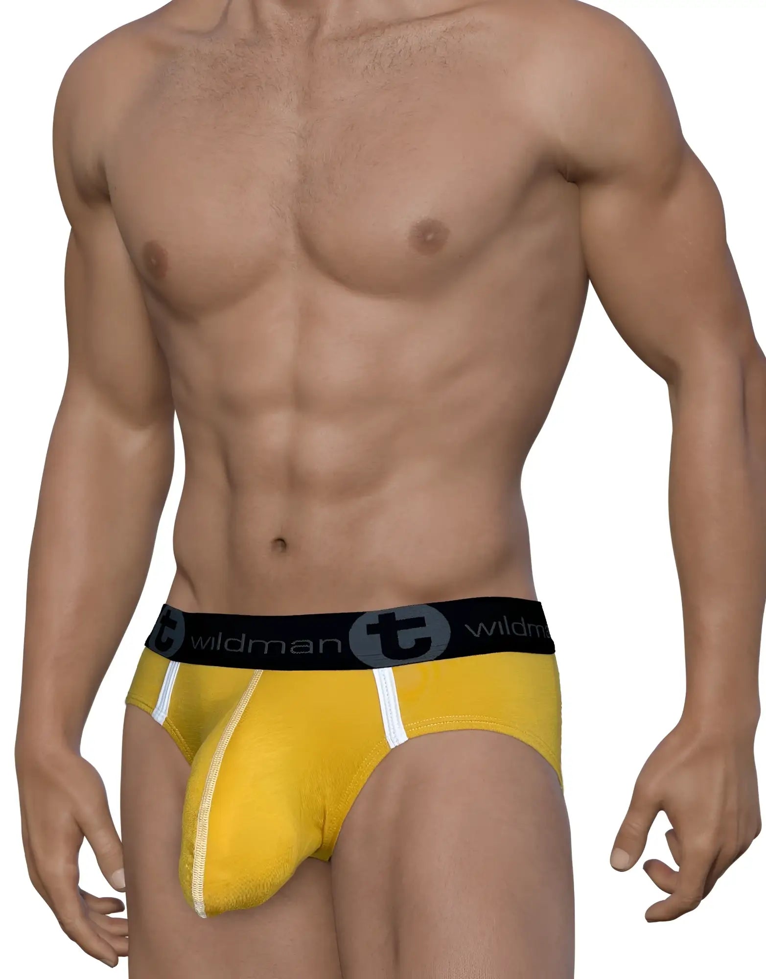 Yellow wildman modal big boy pouch brief with white trim and black waistband for comfortable support