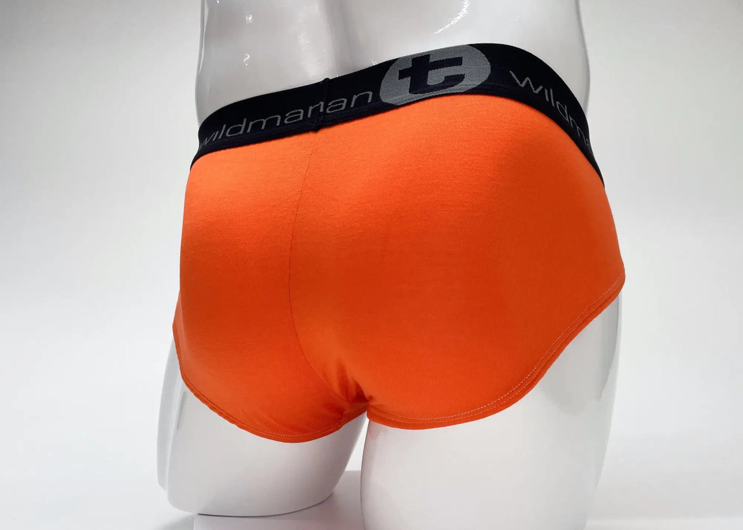 Bright orange wildmanT modal big boy pouch brief with black elastic waistband and wildman logo