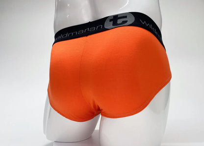 Bright orange wildmanT modal big boy pouch brief with black elastic waistband and wildman logo