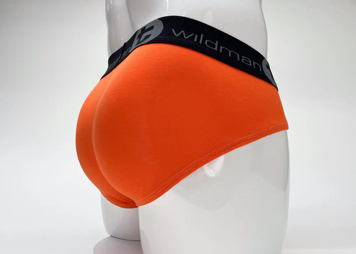 Bright orange wildmant modal big boy pouch brief with black branded elastic waistband for men