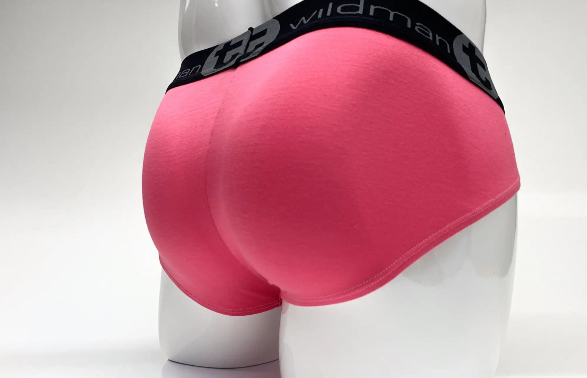 Wildmant modal big boy pouch brief pink in bright pink with black elastic waistband featuring wildman logo