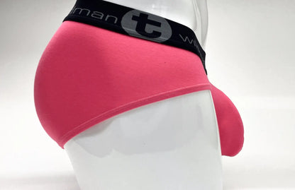 Wildmant modal big boy pouch brief pink bright pink mens briefs with black waistband featuring t logo and brand name