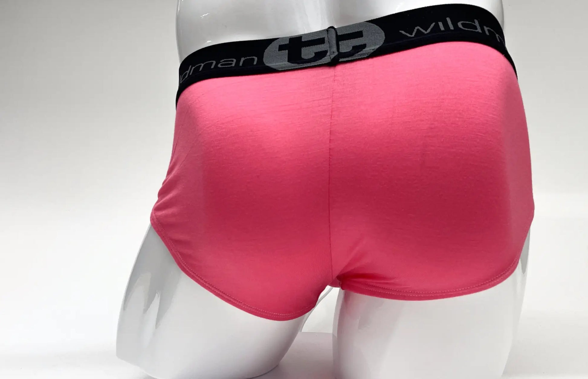 Pink wildman modal big boy pouch brief with black elastic waistband featuring wildman brand logo